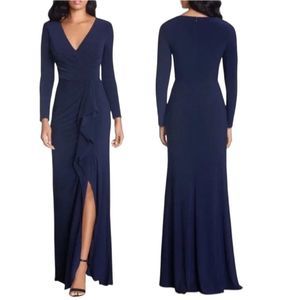 Betsy & Adam Cascade Ruffle Long Sleeve Stretch Jersey Dress size 6